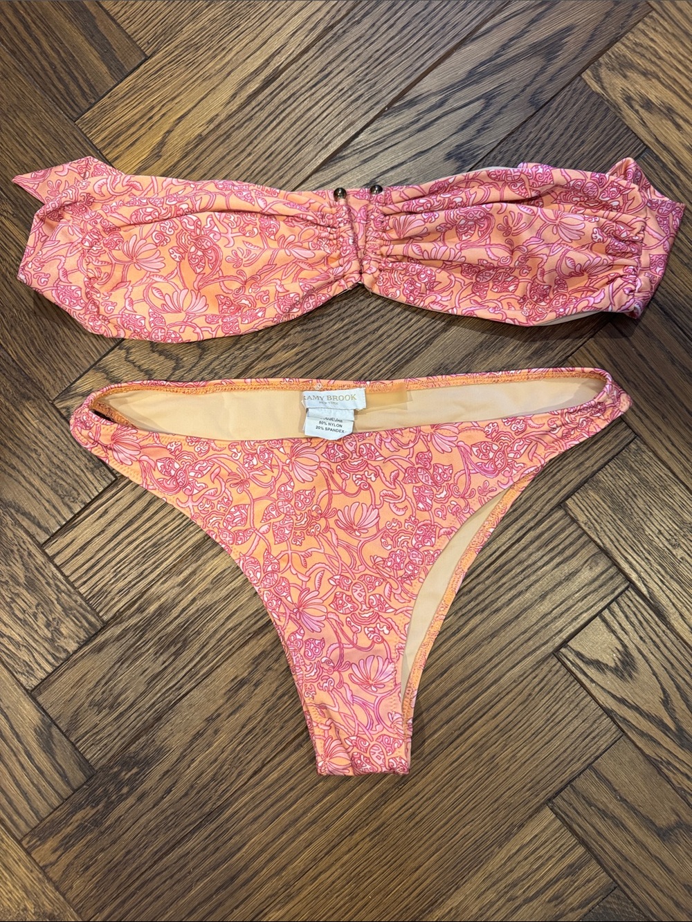Ramy Brook Pink & Orange Floral Bandeau Bikini Set size medium